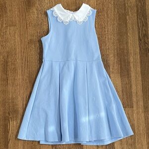 Janie and Jack Sleeveless Blue Kids Dress with Elegant White Collar